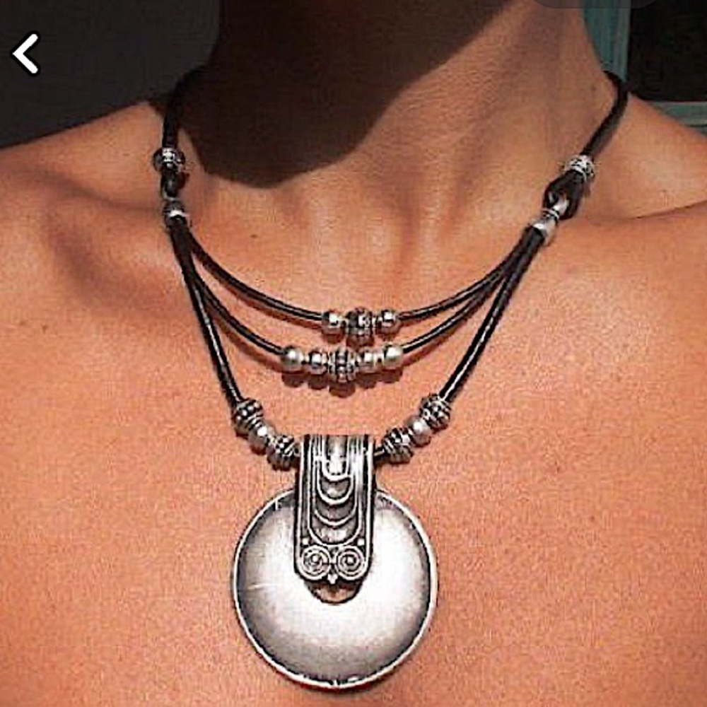 Boho, Hippy, Tribal Statement Necklace Leather Bohemian - Picture 3 of 5
